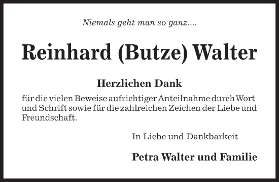 Traueranzeige von Reinhard Walter von Hildesheimer Allgemeine Zeitung