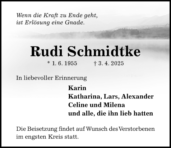 Traueranzeige von Rudi Schmidtke von Hildesheimer Allgemeine Zeitung