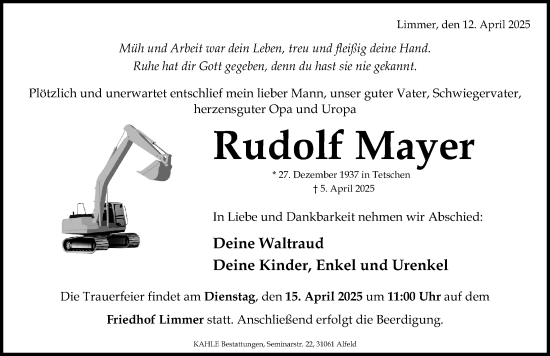 Traueranzeige von Rudolf Mayer von Hildesheimer Allgemeine Zeitung
