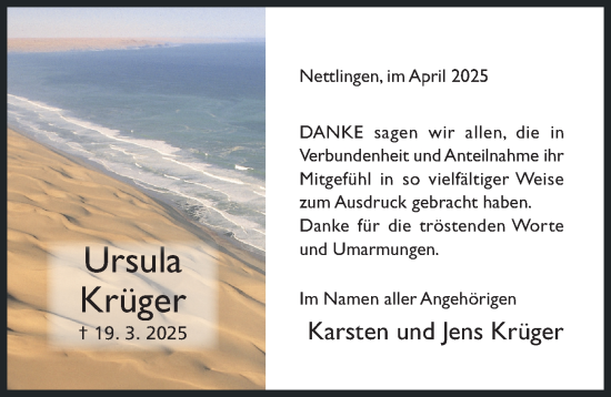 Traueranzeige von Ursula Krüger von Hildesheimer Allgemeine Zeitung