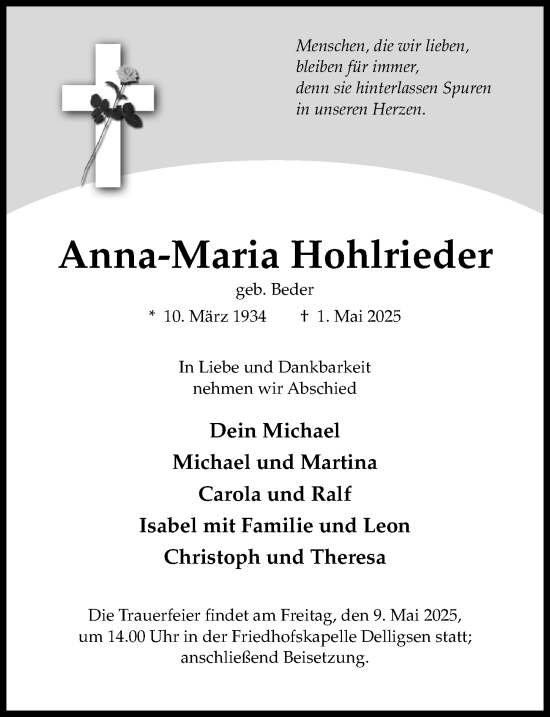 Traueranzeige von Anna-Maria Hohlrieder von Hildesheimer Allgemeine Zeitung