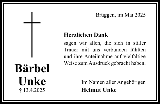 Traueranzeige von Bärbel Unke von Hildesheimer Allgemeine Zeitung