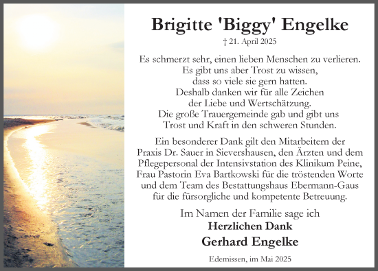Traueranzeige von Brigitte Engelke von Hildesheimer Allgemeine Zeitung