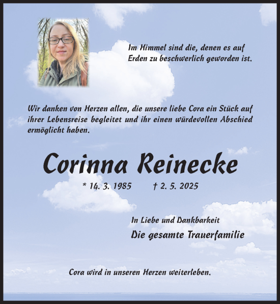 Traueranzeige von Corinna Reinecke von Hildesheimer Allgemeine Zeitung