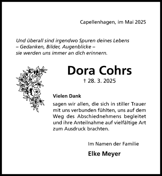 Traueranzeige von Dora Cohrs von Hildesheimer Allgemeine Zeitung