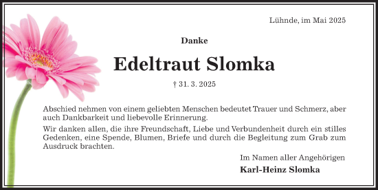 Traueranzeige von Edeltraut Slomka von Hildesheimer Allgemeine Zeitung