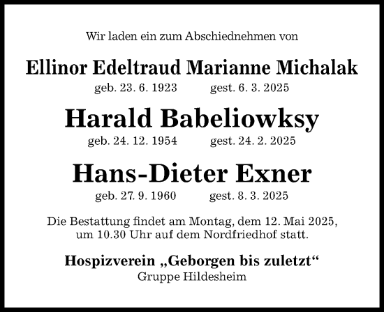 Traueranzeige von Ellinor Edeltraud Marianne Michalak von Hildesheimer Allgemeine Zeitung