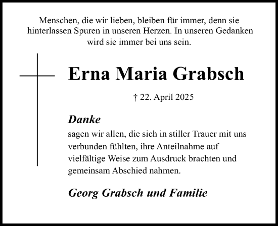 Traueranzeige von Erna Maria Grabsch von Hildesheimer Allgemeine Zeitung