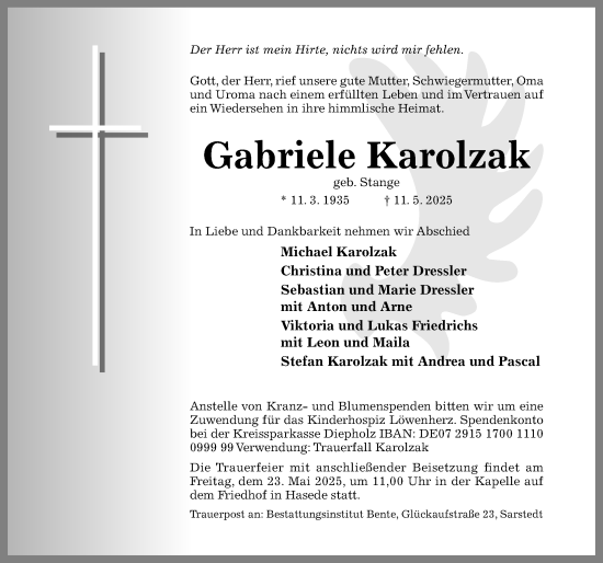 Traueranzeige von Gabriele Karolzak von Hildesheimer Allgemeine Zeitung