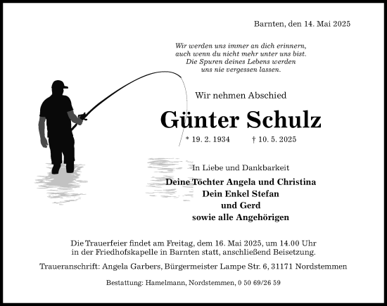 Traueranzeige von Günter Schulz von Hildesheimer Allgemeine Zeitung