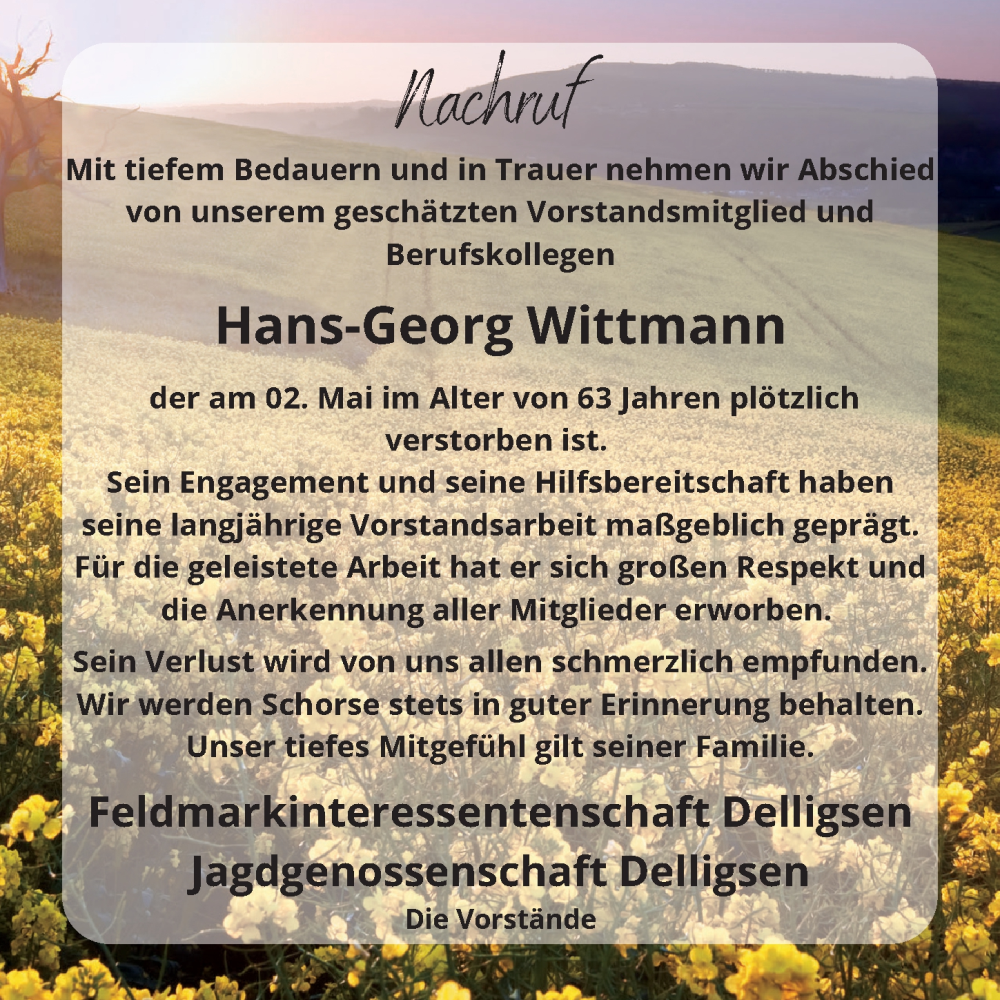  Traueranzeige für Hans-Georg Wittmann vom 10.05.2025 aus Hildesheimer Allgemeine Zeitung
