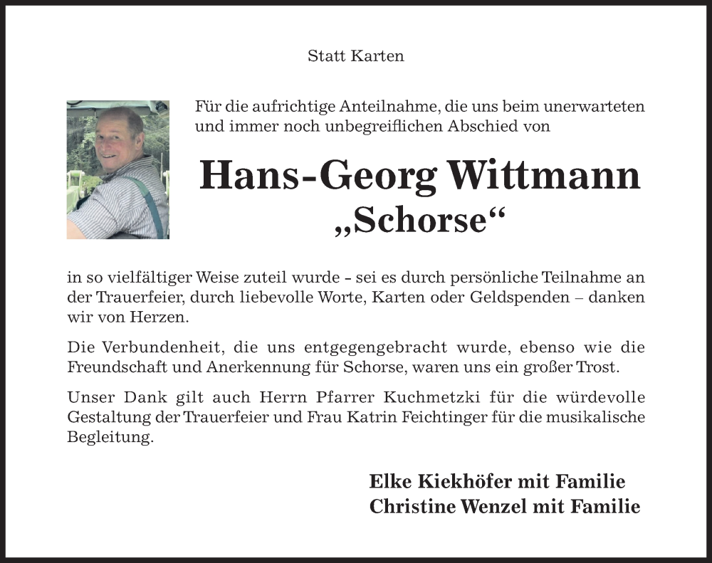  Traueranzeige für Hans-Georg Wittmann vom 31.05.2025 aus Hildesheimer Allgemeine Zeitung