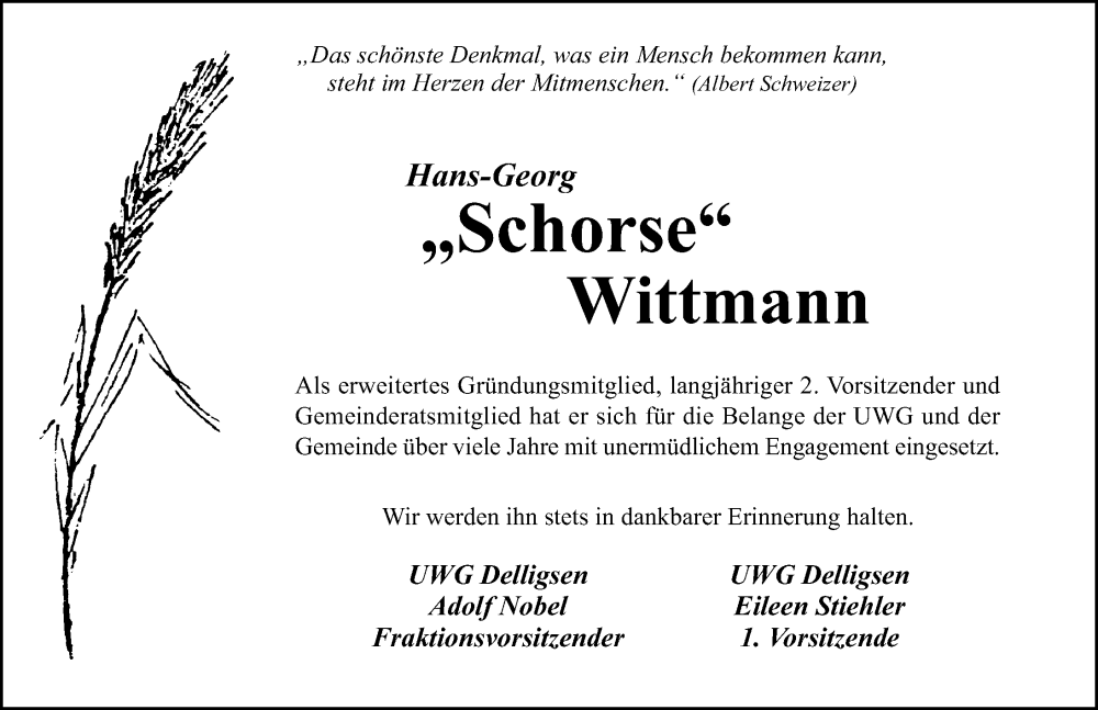  Traueranzeige für Hans-Georg Wittmann vom 10.05.2025 aus Hildesheimer Allgemeine Zeitung