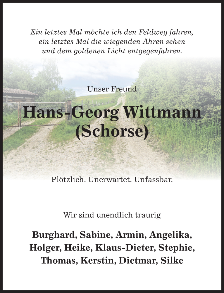  Traueranzeige für Hans-Georg Wittmann vom 10.05.2025 aus Hildesheimer Allgemeine Zeitung