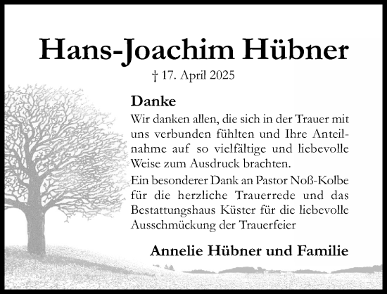 Traueranzeige von Hans-Joachim Hübner von Hildesheimer Allgemeine Zeitung