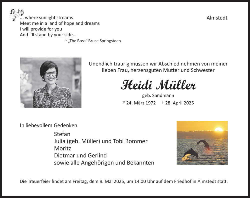  Traueranzeige für Heidi Müller vom 03.05.2025 aus Hildesheimer Allgemeine Zeitung
