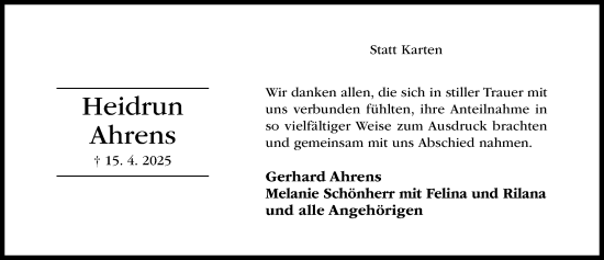 Traueranzeige von Heidrun Ahrens von Hildesheimer Allgemeine Zeitung