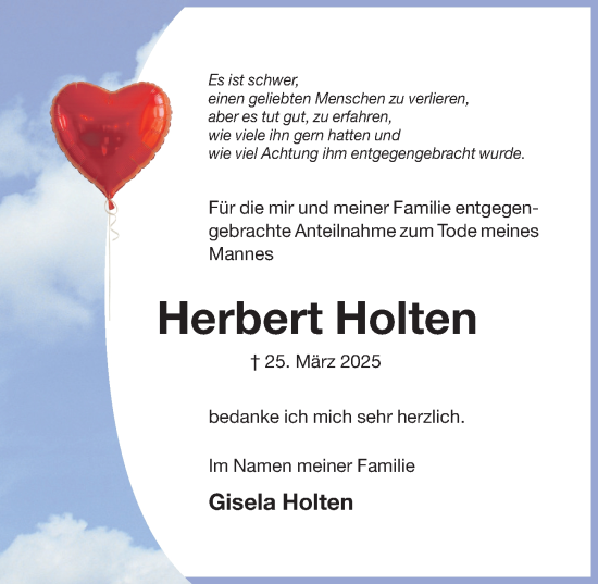 Traueranzeige von Herbert Holten von Hildesheimer Allgemeine Zeitung