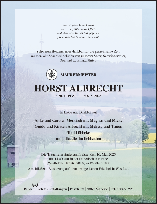 Traueranzeige von Horst Albrecht von Hildesheimer Allgemeine Zeitung
