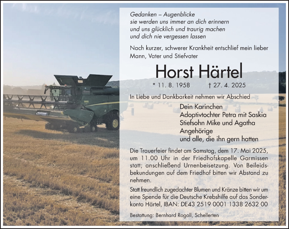  Traueranzeige für Horst Härtel vom 10.05.2025 aus Hildesheimer Allgemeine Zeitung