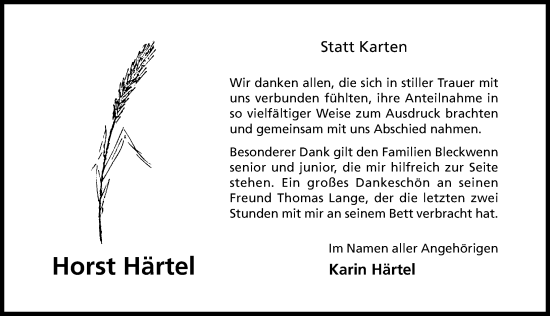 Traueranzeige von Horst Härtel von Hildesheimer Allgemeine Zeitung
