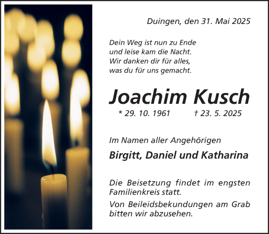 Traueranzeige von Joachim Kusch von Hildesheimer Allgemeine Zeitung