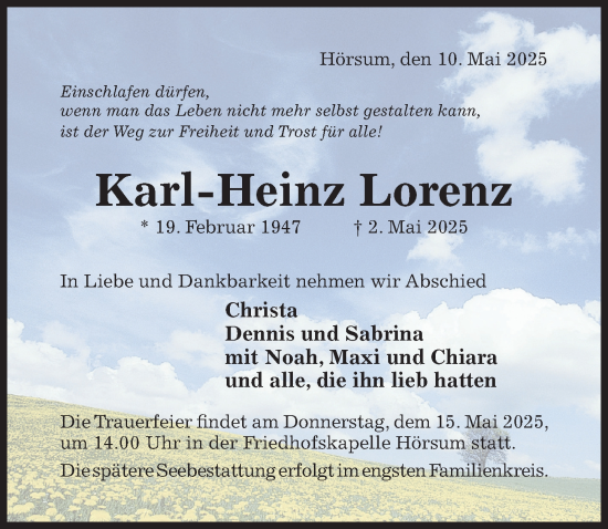 Traueranzeige von Karl-Heinz Lorenz von Hildesheimer Allgemeine Zeitung