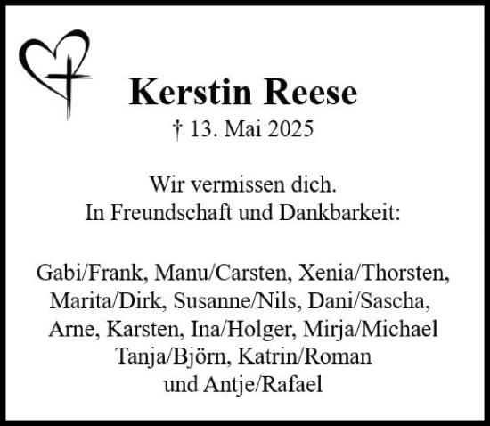Traueranzeige von Kerstin Reese von Hildesheimer Allgemeine Zeitung