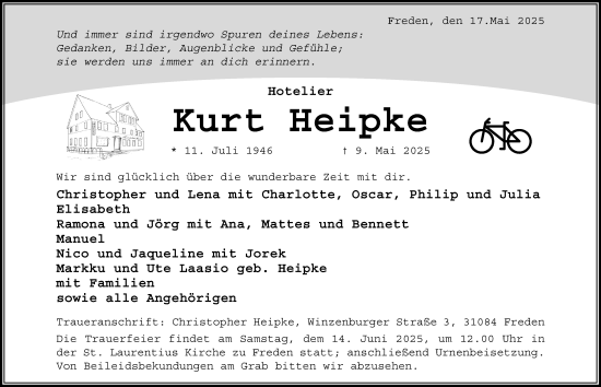 Traueranzeige von Kurt Heipke von Hildesheimer Allgemeine Zeitung