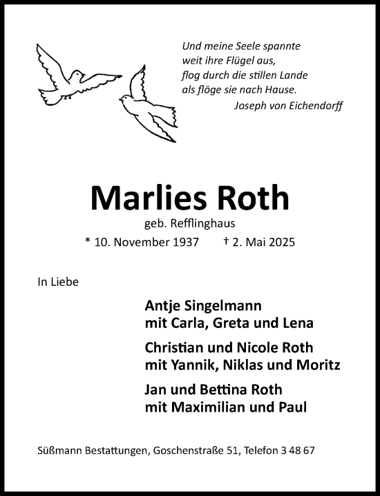 Traueranzeige von Marlies Roth von Hildesheimer Allgemeine Zeitung