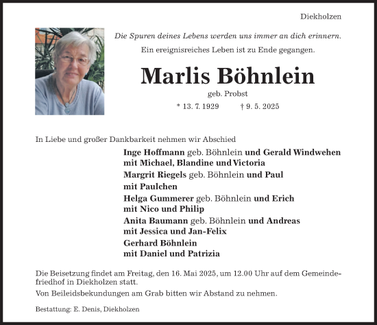Traueranzeige von Marlis Böhnlein von Hildesheimer Allgemeine Zeitung