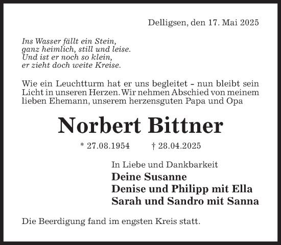 Traueranzeige von Norbert Bittner von Hildesheimer Allgemeine Zeitung