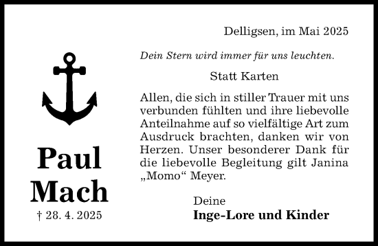 Traueranzeige von Paul Mach von Hildesheimer Allgemeine Zeitung