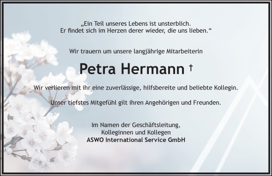 Traueranzeige von Petra Hermann von Hildesheimer Allgemeine Zeitung