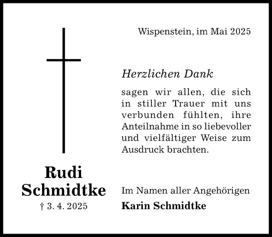 Traueranzeige von Rudi Schmidtke von Hildesheimer Allgemeine Zeitung