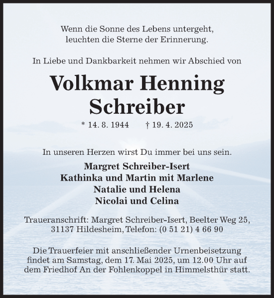 Traueranzeige von Volkmar Henning von Hildesheimer Allgemeine Zeitung