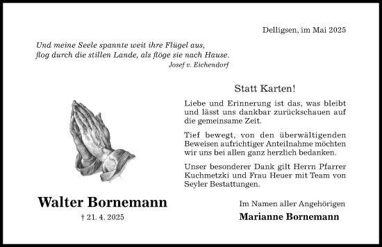 Traueranzeige von Walter Bornemann von Hildesheimer Allgemeine Zeitung