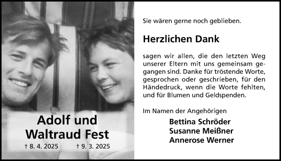 Traueranzeige von Waltraud Fest von Hildesheimer Allgemeine Zeitung