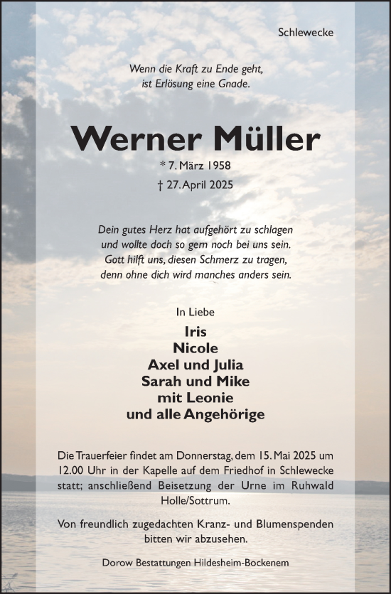 Traueranzeige von Werner Müller von Hildesheimer Allgemeine Zeitung