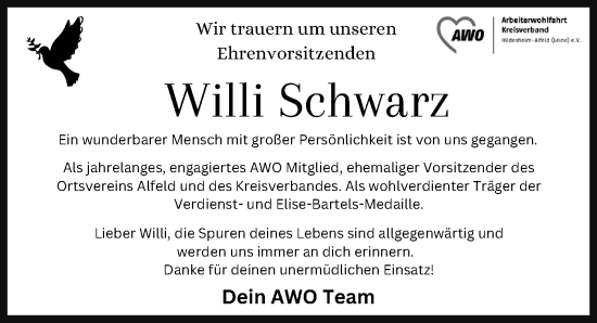 Traueranzeige von Willi Schwarz von Hildesheimer Allgemeine Zeitung