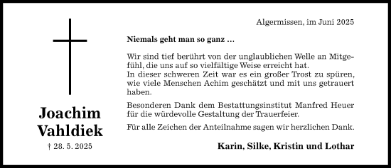 Traueranzeige von Achim Vahldiek von Hildesheimer Allgemeine Zeitung