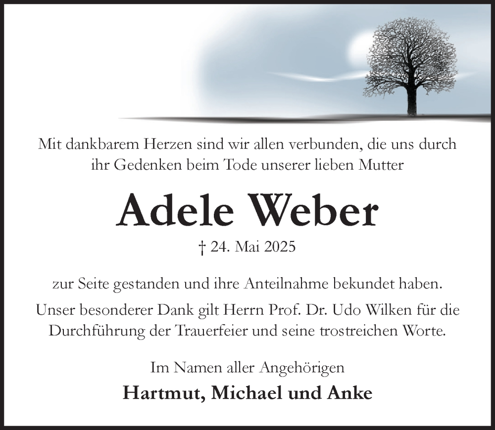 Traueranzeige für Adele Weber vom 25.06.2025 aus Hildesheimer Allgemeine Zeitung