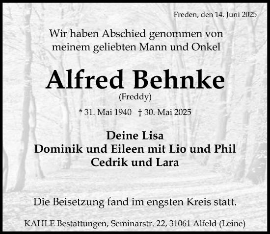 Traueranzeige von Alfred Behnke von Hildesheimer Allgemeine Zeitung