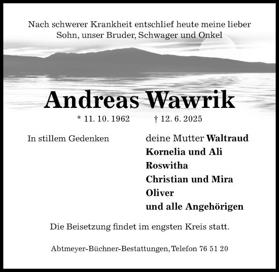 Traueranzeige von Andreas Wawrik von Hildesheimer Allgemeine Zeitung