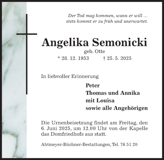 Traueranzeige von Angelika Semonicki von Hildesheimer Allgemeine Zeitung