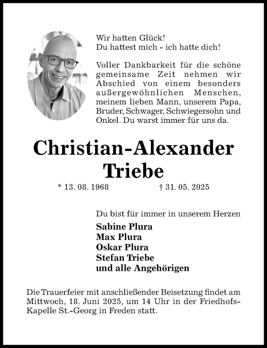 Traueranzeige von Christian-Alexander Triebe von Hildesheimer Allgemeine Zeitung