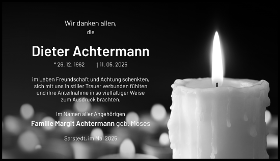 Traueranzeige von Dieter Achtermann von Hildesheimer Allgemeine Zeitung
