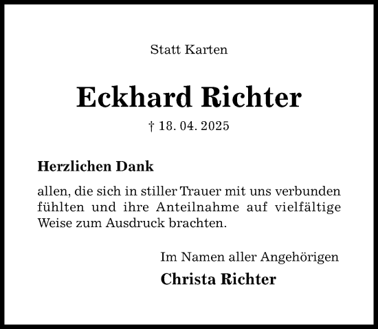 Traueranzeige von Eckhard Richter von Hildesheimer Allgemeine Zeitung