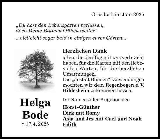 Traueranzeige von Edith Bode von Hildesheimer Allgemeine Zeitung