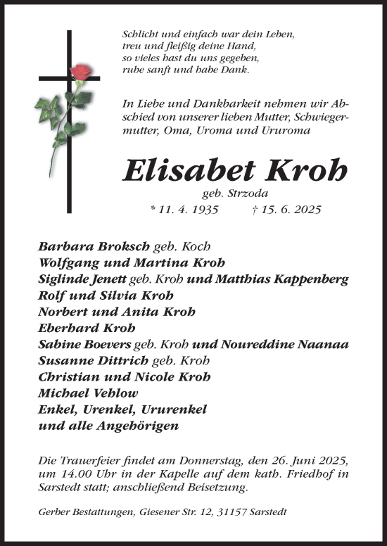 Traueranzeige von Elisabet Kroh von Hildesheimer Allgemeine Zeitung
